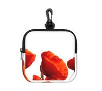 Red Poppies, Square Zipper Storage Bag, Neoprene Coin Purse, Small Wallets, Change Pouch, Change Purse