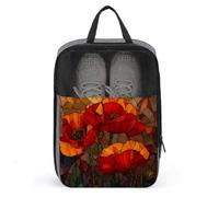 Red Poppies Stained Glass Shoe Bag for Travel Daily Use Anti-dust Storage Carrier Golf Shoe Pouch