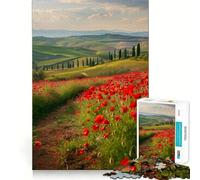 Red Poppies Tuscany 1000 Pieces Jigsaws Adults Puzzles Think Smart Toy Home Activity Smooth Cut Xmas Surprise (38x52cm)