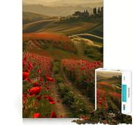 Red Poppies Tuscany 1000 Teenager Pieces Jigsaw Puzzle Memory Boost Calm Escape Pattern Assembly Warm Surprise (38x52cm)