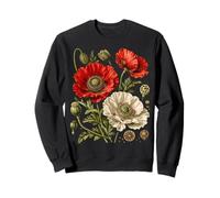 Red Poppy Anatomy Wildflower Botanical Leaf Stem Study Sweatshirt