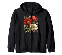 Red Poppy Anatomy Wildflower Botanical Leaf Stem Study Zip Hoodie