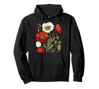 Red Poppy Botanical Anatomy Blossom Pod Seeds Floral Pullover Hoodie