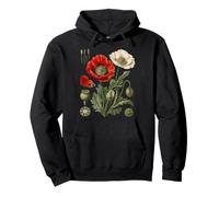 Red Poppy Botanical Anatomy Flower Capsule Study Pullover Hoodie