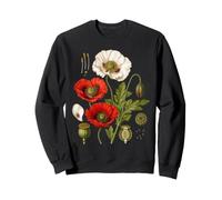 Red Poppy Botanical Study Flower Pods Seeds Floral Sweatshirt