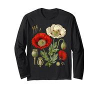 Red Poppy Botany Study Floral Anatomy Pod Sections Long Sleeve T-Shirt
