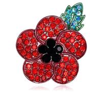 Red Poppy Brooch Lapel Pin Enamel Badge Ribbon Flowers Green Leaf Lest We Forget Legion Remembrance Day Peace
