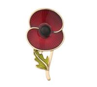 Red Poppy Brooch Lapel Pin Enamel Badge Ribbon Flowers Green Leaf Lest We Forget Legion Remembrance Day Peace