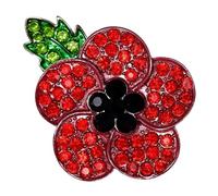 Red Poppy Brooch Lapel Pin Enamel Badge Ribbon Flowers Green Leaf Lest We Forget Legion Remembrance Day Peace 2026