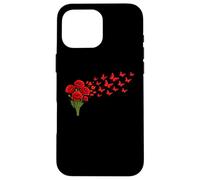 Red Poppy Butterfly Flower Gardening Floral Case for iPhone 16 Pro Max