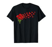 Red Poppy Butterfly Flower Gardening Floral T-Shirt