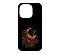 Red Poppy Celestial Moon Flower Boho Case for iPhone 14 Pro