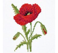 Red Poppy - Counted Cross Stitch kit for Hand Embroidery - DIY Easy Flower Set for Adult Or Kids