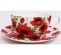 Red Poppy Cup & Saucer Fine Bone China Cappuccino 12.5 oz Poppies Large Cup & Saucer Hand Decorated in UK