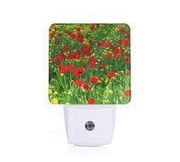 Red Poppy Field Farm Meadow Landscape LED Night Light Plug in Walls Bedroom Night Lights with Dusk to Dawn Photocell Sensor Automatic Brightness Night Lamp for Corridor