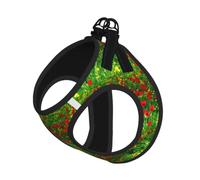 Red Poppy Field Farm Meadow Landscape Pet Leash Vest For Small Dogs Cats Reflective Adjustable Soft Outdoor Walking Hiking Training