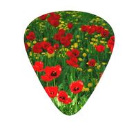 Red Poppy Field Farm Meadow Landscape Print,12 Pcs Guitar Pick,3 Different Thickness Plectrums for Acoustic Guitar Bass Ukulele (0.46mm 0.96mm 0.71mm)
