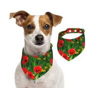 Red Poppy Field Farm Meadow Landscape Print,Dog Bandanas Cotton Pet Scarf Adjustable Bibs for Pet,S