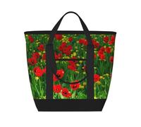 Red Poppy Field Farm Meadow Landscape Print,Lunch Bags Large Capacity Insulated Tote Bag For Women Men Work Picnic Travel