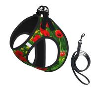 Red Poppy Field Farm Meadow Landscape Print,Pet Harness,Adjustable Reflective Dog Harness,Pet Leash Vest,L