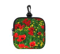 Red Poppy Field Farm Meadow Landscape Print, Square Zipper Storage Bag, Neoprene Coin Purse, Small Wallets, Change Pouch, Change Purse