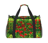 Red Poppy Field Farm Meadow Landscape Print Weekender Bag,Gym Bag with,Carry On Luggage Overnight Weekend Bag