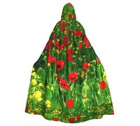 Red Poppy Field Farm Meadow Landscape Printing Vampire Halloween Hooded Cloak (57.8 Inches Length), Comfortable Large Hood Ideal For Cosplay