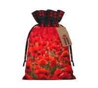 Red Poppy Field Farm Print Christmas Drawstring Burlap Gift Bags With Tags,Suitable For Gift Wrapping And Party Decorations.