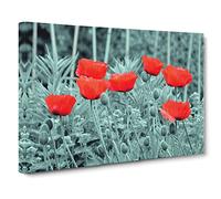 Red Poppy Field Flowers No.6 Modern Canvas Wall Art Print Ready to Hang, Framed Picture for Living Room Bedroom Home Office Décor, 20x14 Inch (50x35 cm)