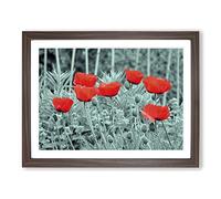 Red Poppy Field Flowers No.6 Modern Framed Wall Art Print, Ready to Hang Picture for Living Room Bedroom Home Office Décor, Walnut A2 (64 x 46 cm)