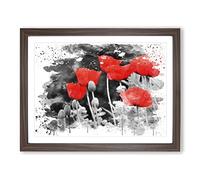 Red Poppy Field Flowers No.7 V3 Modern Framed Wall Art Print, Ready to Hang Picture for Living Room Bedroom Home Office Décor, Walnut A3 (46 x 34 cm)