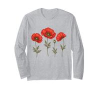 Red Poppy Field Vintage Botanical Wildflower Floral Nature Long Sleeve T-Shirt