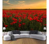 Red Poppy Field Wallpaper 200×150 Cm Wallpaper 3D Effect for Living Room Fireplace Feature Wall Bedroom Ceilings Kitchen, 3D Realistic Photos of Flowers Mural Home Decor Multicolor
