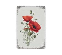 Red Poppy Flower Botanical Aluminum Wall Sign, Vibrant Floral Wall Art for Kitchen, Living Room, Garden-Themed Decor - Elegant Gift for Nature Enthusiasts, 5.5x8 Inch