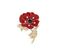 Red Poppy Flower Brooch Creative Rhinestone Poppy Brooch Pin Badge Remembrance Sunday Day Lapel Pins for Lest We Forget Veterans Day Memorial Day Gift (style 2)