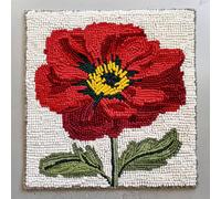 Red Poppy Flower DIY Latch Hook Kits Mini Rug for Kids Easy for Beginners Printed Pattern Crochet Yarn Embroidery Carpet Floor Decor 30x30cm-1