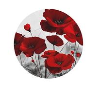 Red Poppy Flower Drink Coasters Set Of 6, Leather Coasters Waterproof Heat Resistant Perfect For Common Size Glass Coffee Cup & Mug