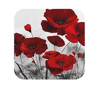 Red Poppy Flower Drink Coasters Set Of 6, Leather Coasters Waterproof Heat Resistant Perfect For Common Size Glass Coffee Cup & Mug