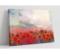 red poppy flower field blur effect Canvas Wall Art Picture Print - 45 inch wide x 30 inch high (Frame Depth 30mm)