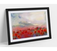 red poppy flower field blur effect Stunning Framed Wall Art Print Picture - A4 - Black Frame