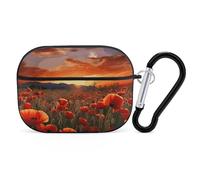 Red Poppy Flower Field for Airpod Pro Case Cover Hard Shell Full Drop Protection Cover with Keychain Compatible with AirPod Pro 2nd/1st Generation, Front LED Visible,Black