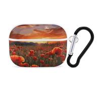 Red Poppy Flower Field for Airpod Pro Case Cover Hard Shell Full Drop Protection Cover with Keychain Compatible with AirPod Pro 2nd/1st Generation, Front LED Visible,White