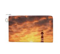 Red Poppy Flower Field in Sunset Coin Purse Canvas Change Pouch with Zipper Small Cosmetic Organizer Bag Women Wallet for Car Keys, Credit Cards, Cash, Lipstick, Sea lighthouse in sunset, One Size