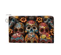Red Poppy Flower Field in Sunset Coin Purse Canvas Change Pouch with Zipper Small Cosmetic Organizer Bag Women Wallet for Car Keys, Credit Cards, Cash, Lipstick, Colorful Sugar Skulls, One Size