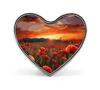 Red Poppy Flower Field in Sunset Pin Aluminum Alloy Love Heart Shaped Pin Cute Heart Badge Hold Fashion Clothing Hearts Brooch Exquisite Metal Badge Brooch for Clothing Bags Decor