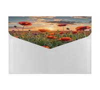 Red Poppy Flower Field in Sunset Plastic Envelopes with Snap Closure Poly Folders for Document Reusable File Bags A4 Letter Size Document Holder Office Supplies Organization Storage