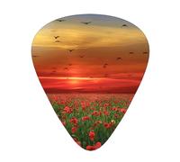 Red Poppy Flower Field In Sunset Printed,12 Pcs Guitar Pick,3 Different Thickness Plectrums for Acoustic Guitar Bass Ukulele (0.46mm 0.96mm 0.71mm)