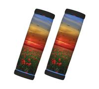 Red Poppy Flower Field in Sunset Printed, 2 Pcs Luggage Handle Wrap Grips, Comfort Soft Handle Covers Luggage Tag