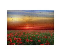 Red Poppy Flower Field In Sunset Printed Adults 500 Pieces Puzzles-Jigsaw Wooden Puzzle for Adults Elderly