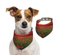 Red Poppy Flower Field In Sunset Printed,Dog Bandanas Cotton Pet Scarf Adjustable Bibs for Pet,L